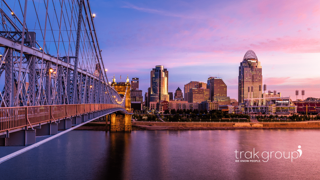 Cincinnati sunrise highlighting the city's beauty